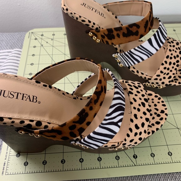 JUSTFAB multi animal print platform wedge sandals size women’s 7 1/2 - Picture 8 of 11